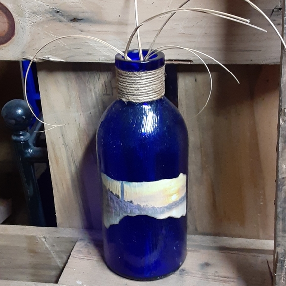 Blue glass decorative bottle